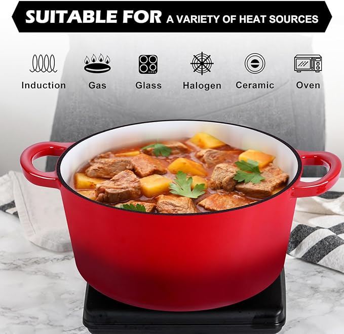 TeamFar 5Qt Dutch Oven, Enameled Cast Iron Dutch Oven - Image 5