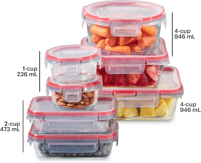 Pyrex Freshlock Glass Food Storage Containers Set, Airtight & Leakproof Plastic - Image 2