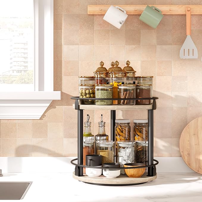 YATINEY Lazy Susan Organizer, Rotating Spice Rack, 2 Tier Spice Turntable - Image 2