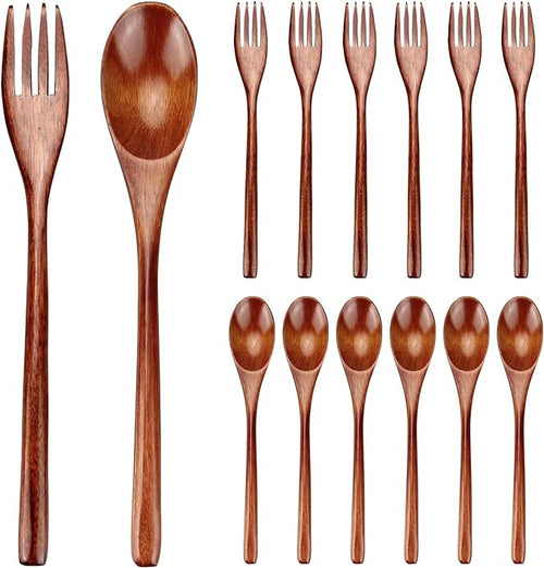 12 Pieces Wooden Forks and Spoons by Renawe