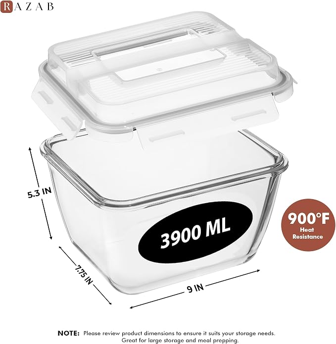 Razab 17 Cups / 132 Oz / 3900ml Large Glass Food Storage Containers - Image 3