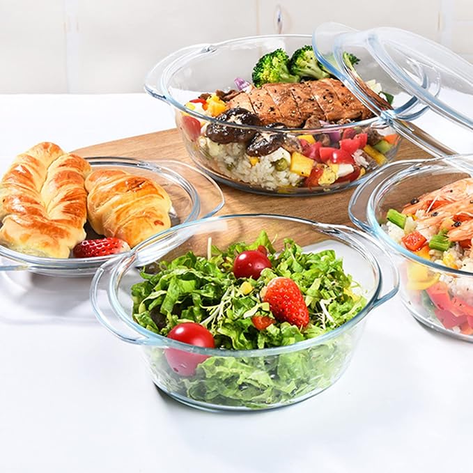 Casserole Baking Dish with 2 pcs, 1 QT large, Round with Handle and Lid - Image 4