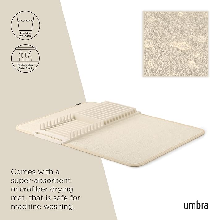 Umbra Udry Dish Rack and Microfiber Drying Mat – Space-Saving Design Folds Up - Image 5