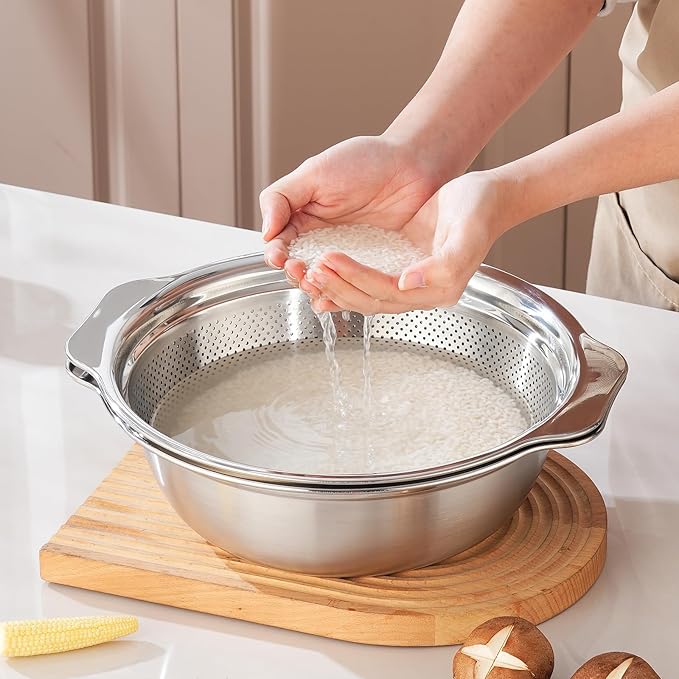 Colander for Kitchen Stainless Steel, 4QT Rice Strainer Bowl - Image 8