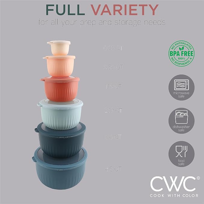 COOK WITH COLOR Prep Bowls with Lids- Wide and Deep Nesting Plastic Small - Image 3