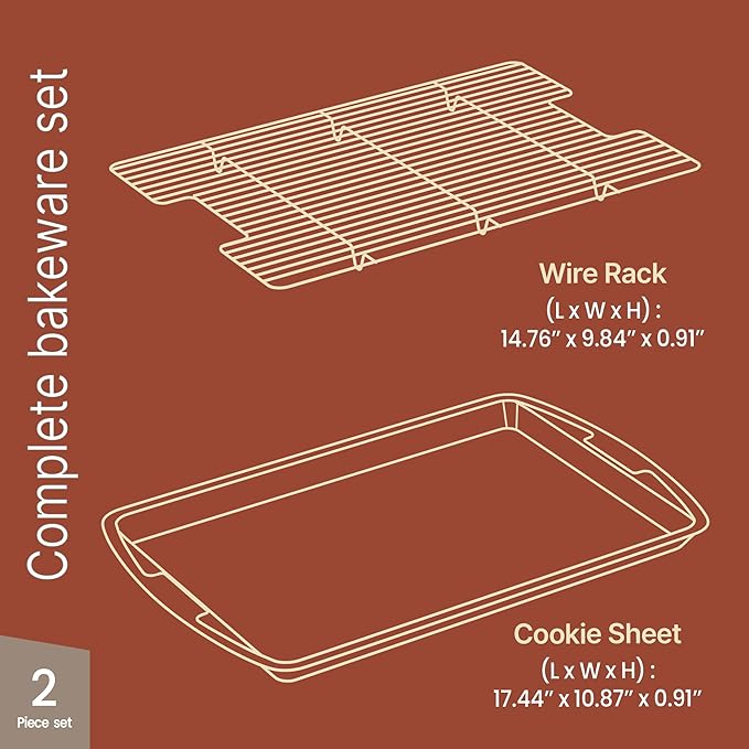 Cookie Sheet with Wire Rack Set, 2-Piece Nonstick Gray Carbon Steel Pan & - Image 2