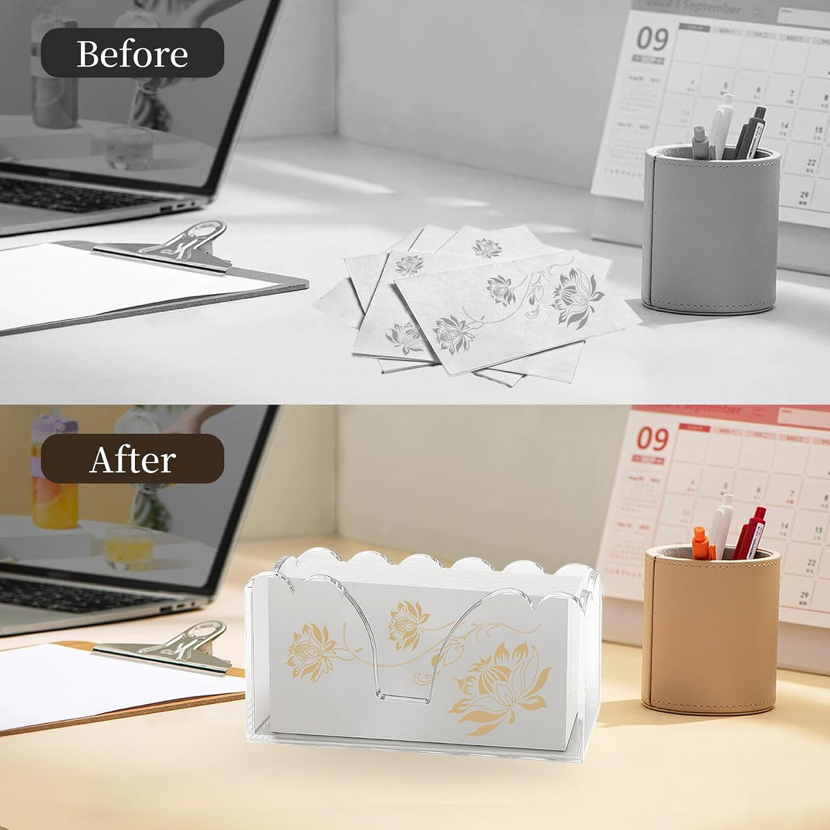 Acrylic Napkin Holder, Clear Scalloped Guest Towel Holder Tray for