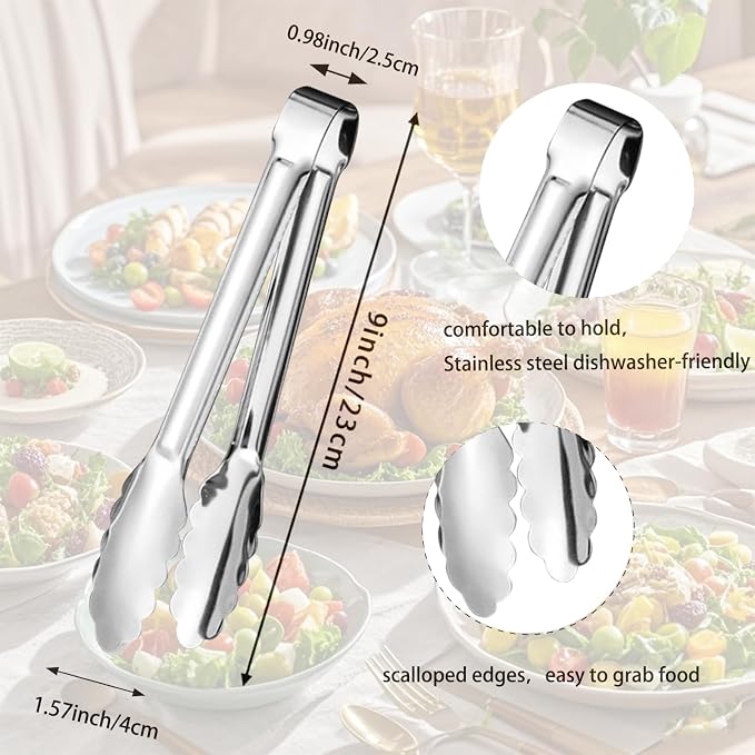 6pcs Stainless Steel Serving Tongs Gold or Silver Plated 9inch Heavy Duty - Image 2