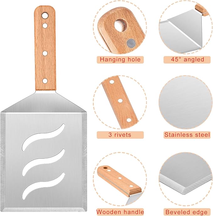 Wooden Metal Spatulas 2Pcs, HaSteeL Professional Large Griddle Spatula Tools Set - Image 3
