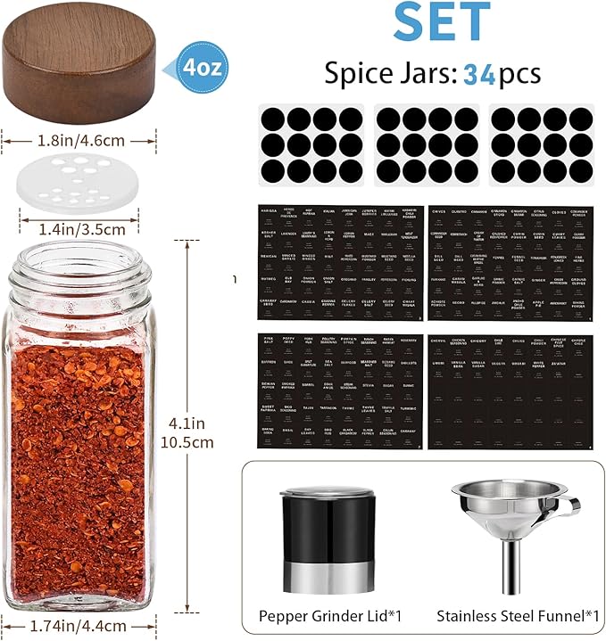 Yangbaga 34Pcs Glass Spice Jars - Image 2