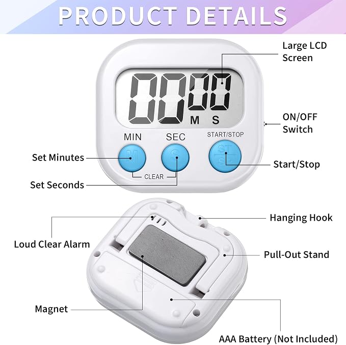 Macarrie 48 Pcs Digital Kitchen Timer Bulk Small Magnetic Backing Stand Timer - Image 3