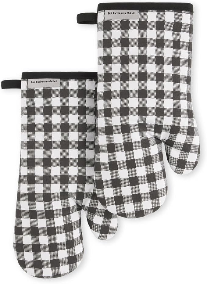 KITCHENAID Gingham Oven Mitt 2-Pack Set, Matte Black by KitchenAid