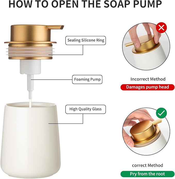 Enra Foaming Soap Dispenser, 12 oz Beige Ceramic Modern Foam Hand Soap Dispenser - Image 4