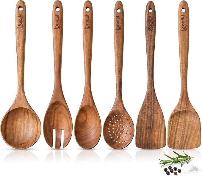 Boxiki Kitchen Luxury Teak Wood Utensil Set by Boxikikitchen