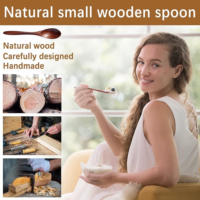 7 PCS Small Wooden Spoons, 5.8 Inch Honey Spoons - Image 2