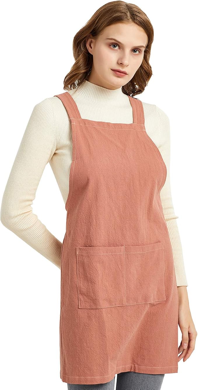 ELEZAY Aprons for Women with Pockets Plus Size Comfort Cross Back No Tie Cotton by ELEZAY