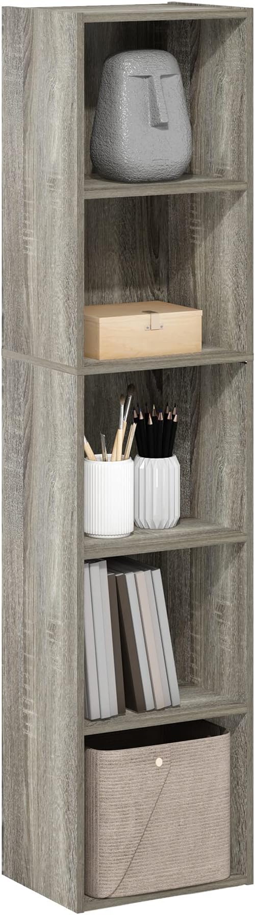 Furinno PASIR Book Shelf, 5-Tier Tall Narrow Bookshelf, Open Shelves Bookcase by Furinno-FitsYourSpaceFitsYourBudget