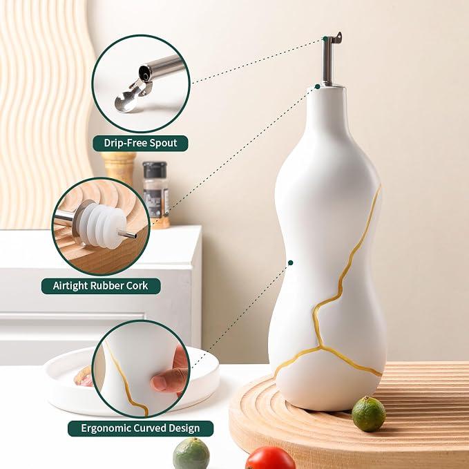 BosilunLife Ceramic Olive Oil Dispenser Bottle, 22 Oz Oil Cruet - Image 3