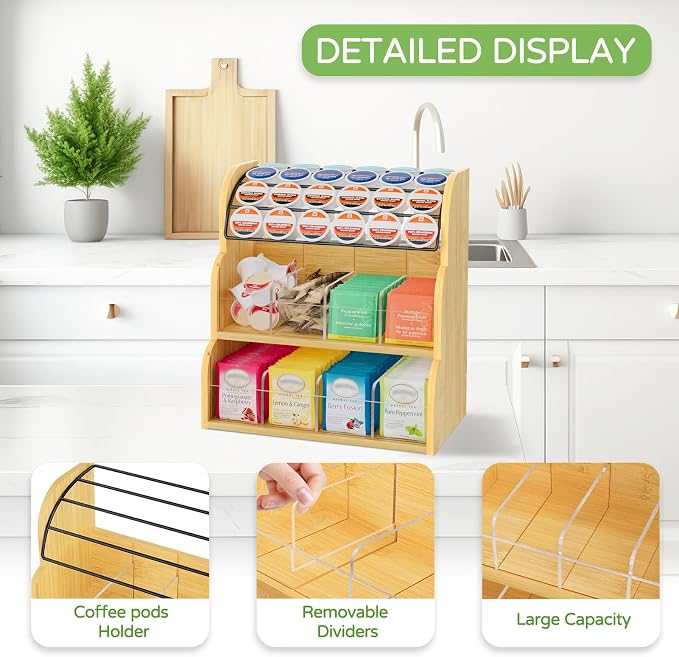 LASZOLA Bamboo Tea Bag and Coffee Holder Organizer - Image 3