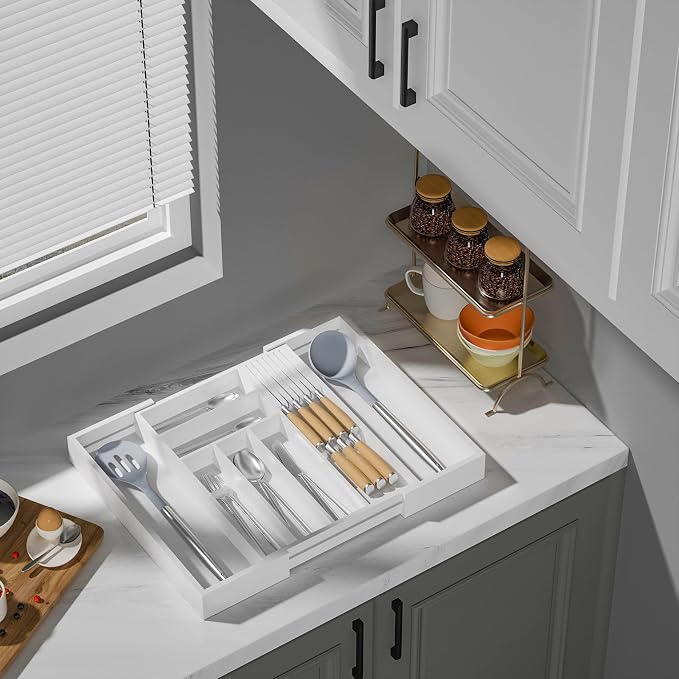 TIOPGHAD Bamboo-Silverware-Drawer-Organizer-Kitchen, Expandable Utensil Holder - Image 6