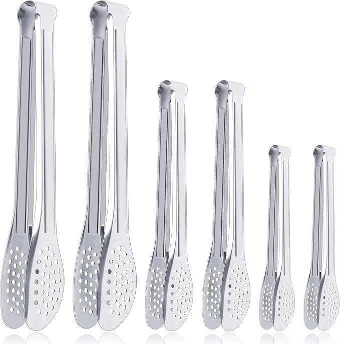 6 Pack Buffet Tongs, Stainless Steel Serving Tongs Serving Utensils 7Inch by Must-havesForYourKitchen