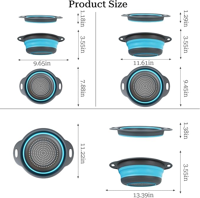 Collapsible Colander 3-Pack Set Space-Saving Foldable Kitchen Strainer - Image 2