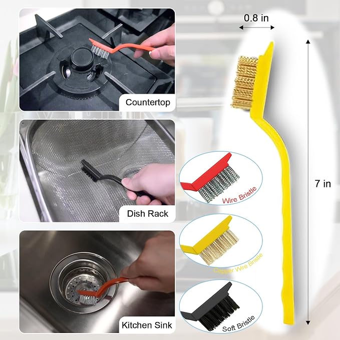 9 Pack Crevice Cleaning Brush Set, Hard Bristle Detail Brush Set - Image 4