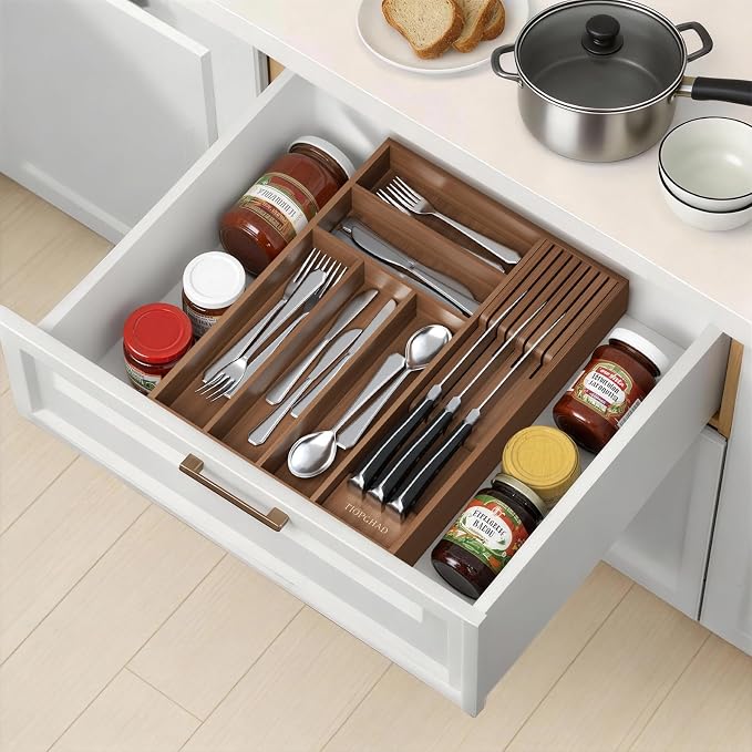 TIOPGHAD Small-Bamboo-Silverware-Drawer-Organizer, Expandable Utensil Kitchen - Image 4