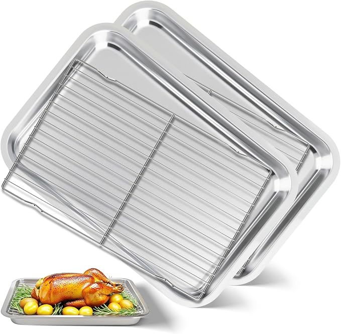 Baking Sheet with Rack Set of 4, Non Toxic & Dishwasher Safe & Easy Clean by ORIELFORMS