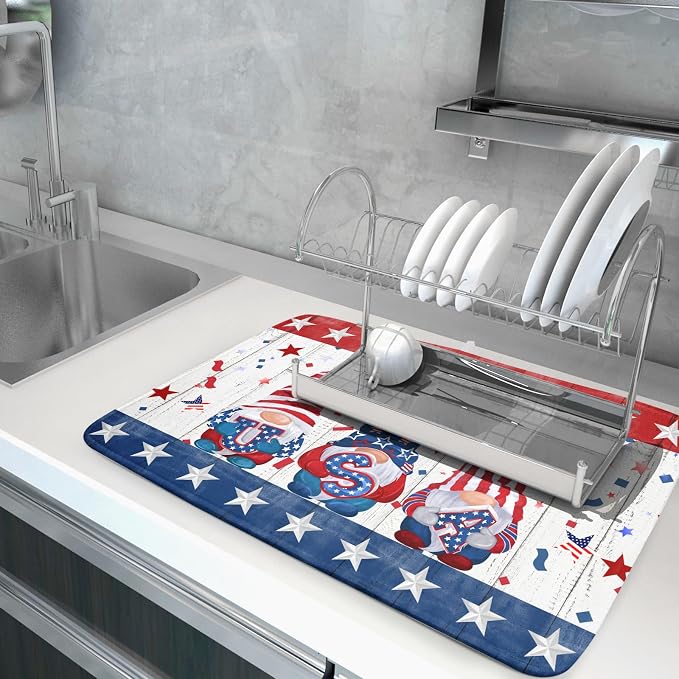 Giwawa 4th of July Gnomes Dish Drying Mat 18x24 inch Patriotic Elf Usa Stars - Image 5