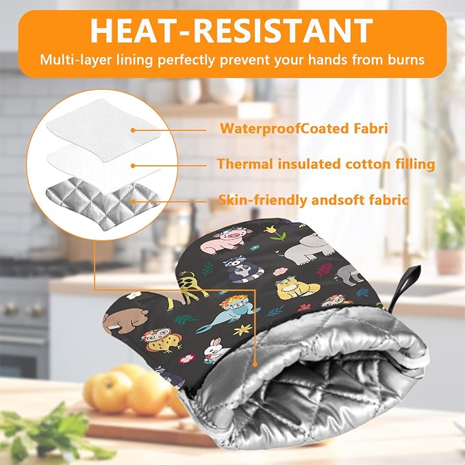 Cute Animals Oven Mitts and Pot Holders Sets 4Pcs, Extra Long Oven Gloves - Image 3