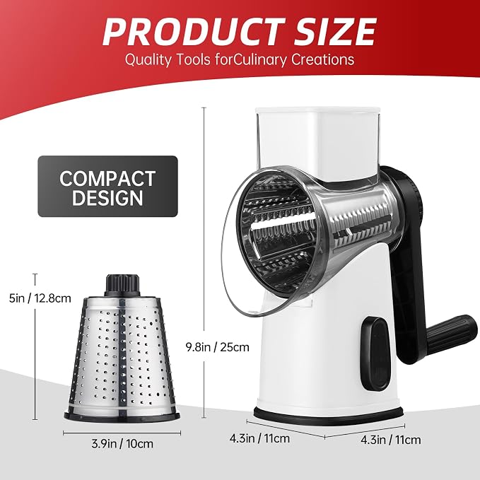 Rotary Cheese Graters with 4 Blades, Hand Crank Cheese Grater with Waffle Slicer - Image 6