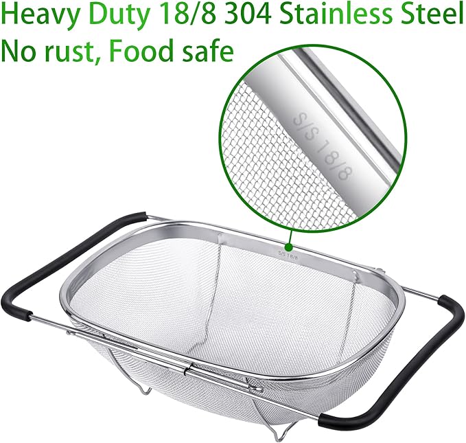 Tiawudi 6-Quart Large Over The Sink Colander, Heavy Duty 40% Thicker 18/8 - Image 3