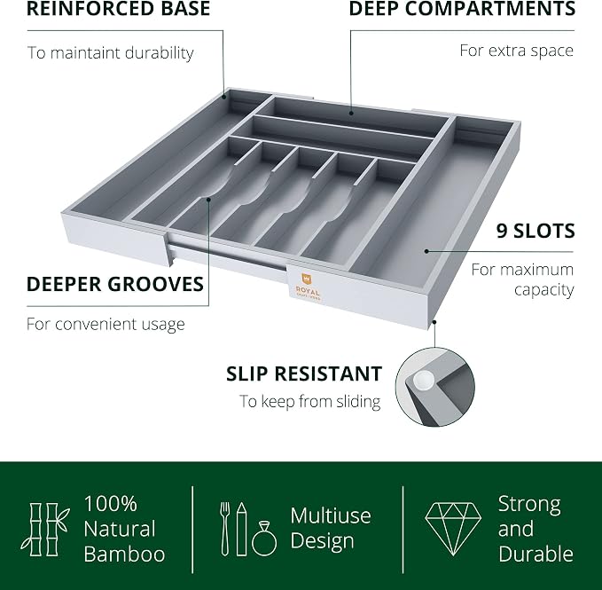 ROYAL CRAFT WOOD Luxury Bamboo Kitchen Drawer Organizer - Image 4
