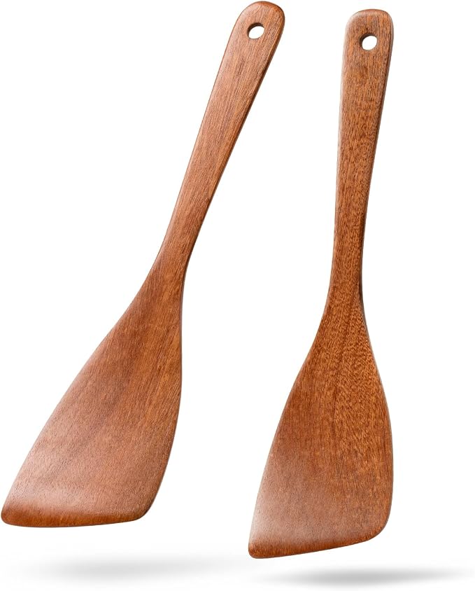 2PCS Wooden Spatulas for Cooking, 12.8inch Coated Sapele Wood Turners for Frying by HEFILD