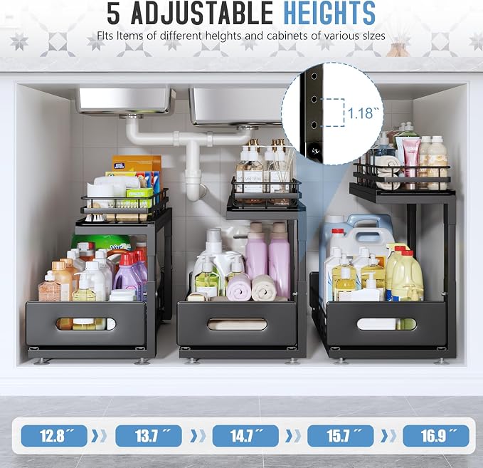 Under Sink Organizer Upgrade To Professional Rails, 2-Tier Dual Pull Out - Image 6