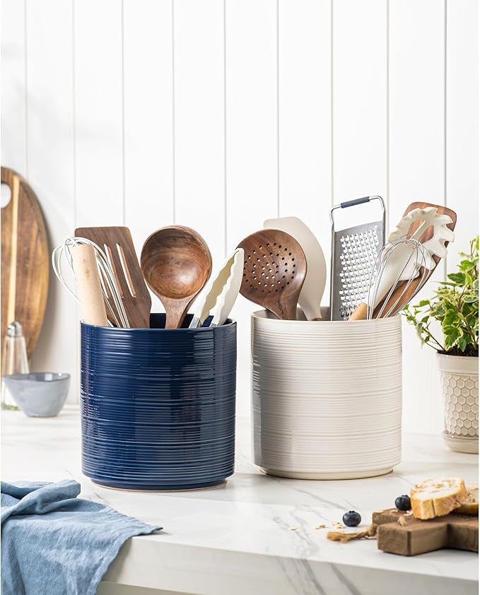 Large Utensil Holder for Kitchen Counter, 7.3” Ceramic Cooking Utensil Crocks - Image 7