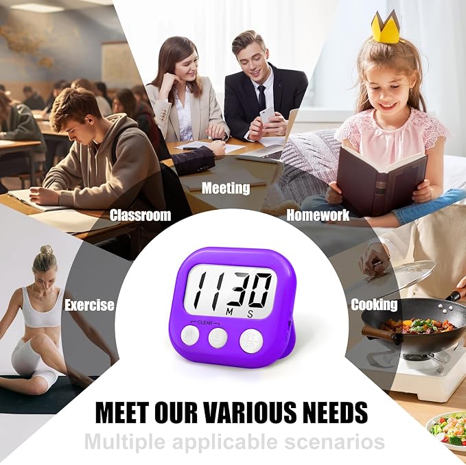 2 Pack Digital Kitchen Timer for Cooking Big Digits Loud Alarm Magnetic Backing - Image 5