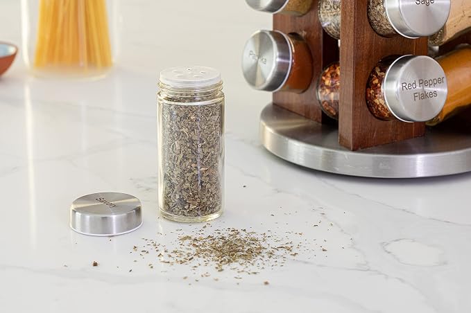 Orii 20 Jar Rotating Dark Acacia Wood Spice Rack - Image 5