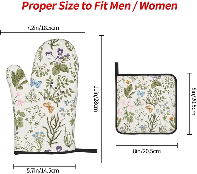 Vintage Floral Oven Mitts and Pot Holders Sets of 3 Cute Botanic Hot Pads Herbs - Image 4