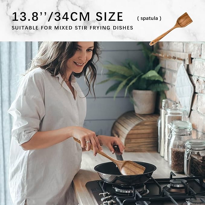 Wooden Spoons for Cooking, Nonstick Cooking Utensil Set - Image 3