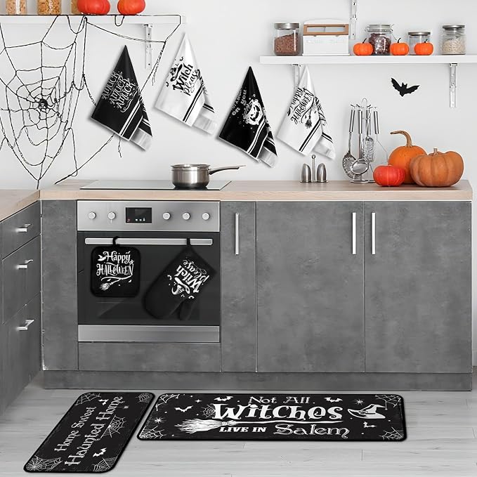 Fanfanwin 10 Pcs Halloween Kitchen Decor Set Witch Kitchen Towels and Rugs Pot - Image 6