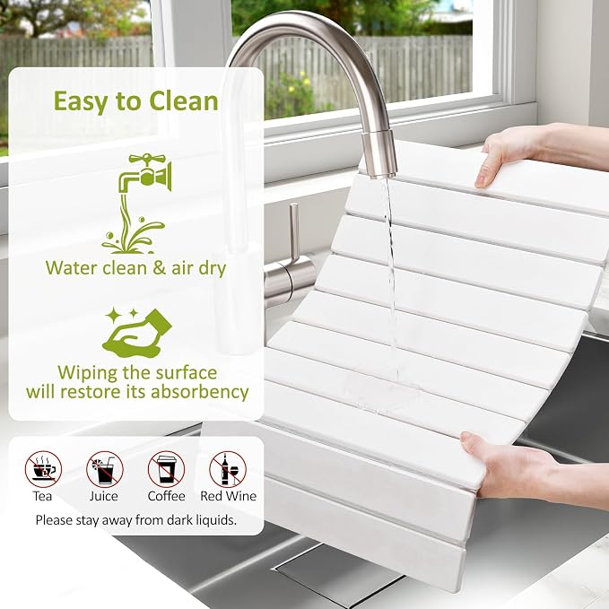 Large Stone Dish Drying Mat for Kitchen Counter, Collapsible Quick Dry Stone - Image 5
