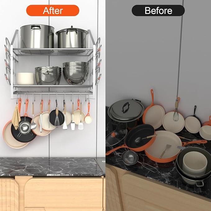 VyGrow 28 Inch Pot Rack Wall Mounted, 2 Tier Pots and Pans Organizer - Image 7