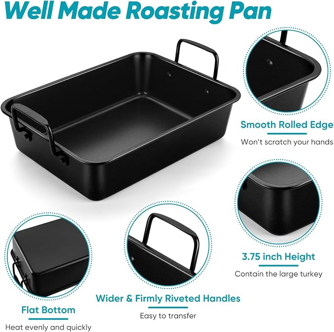 TeamFar Roasting Pan, 16’’ Nonstick Deep Lasagna Brownie Turkey Pan - Image 3