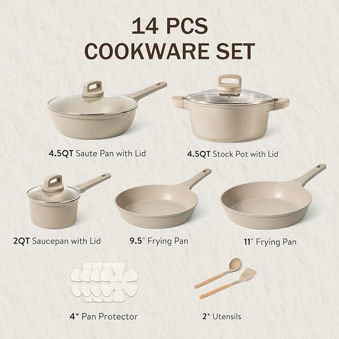 CAROTE 14 Pcs Pots and Pans Set Nonstick, Induction Kitchen Cookware Sets - Image 2