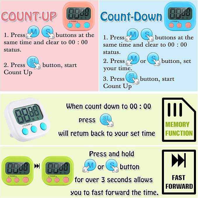 Xuhal 50 Pieces Digital Kitchen Timer Bulk, Small Magnetic Timers - Image 5
