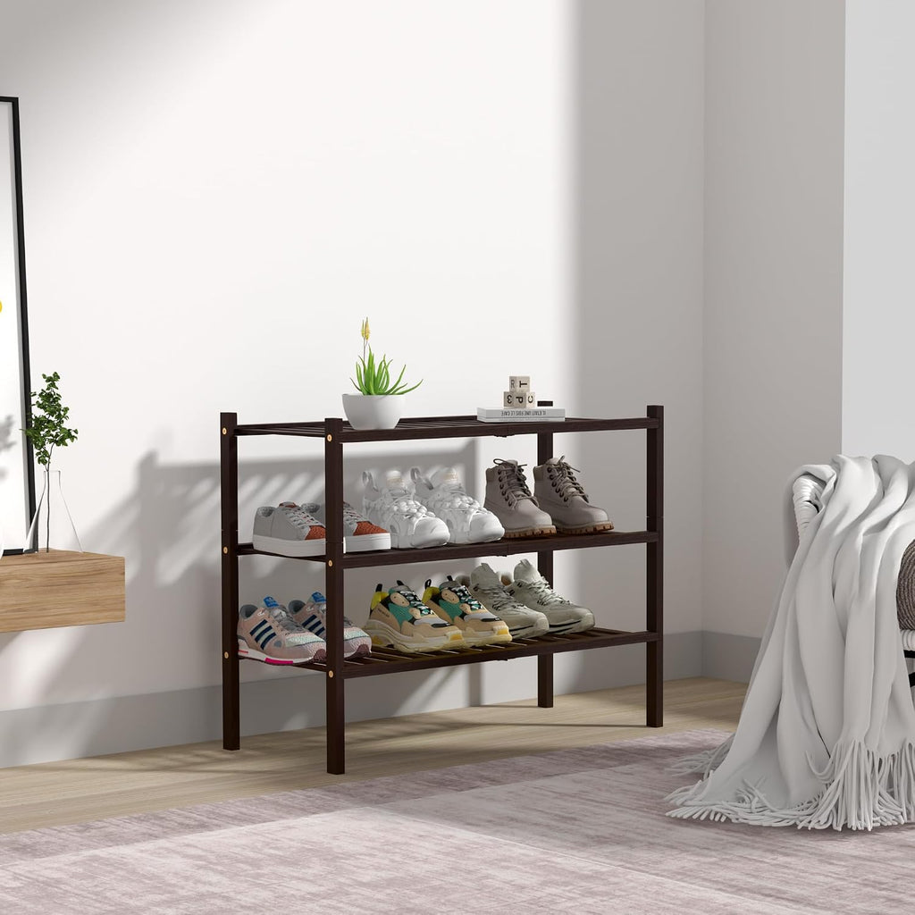 ROMGUAR CRAFT 3 Tier Bamboo Shoe Rack for Closet Free Standing Wood