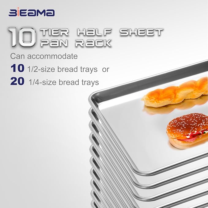 BIEAMA 10-Tier Half Sheet Pan Rack, NSF Bun Pan Rack, Aluminum Bakery Rack - Image 5