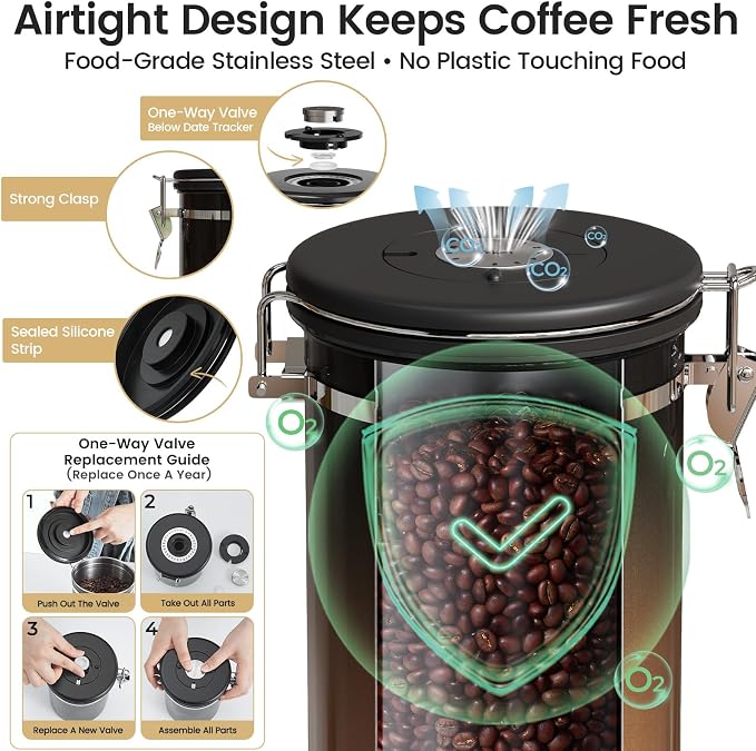 Veken Coffee Canister with Window, Airtight Stainless Steel Kitchen Food - Image 3